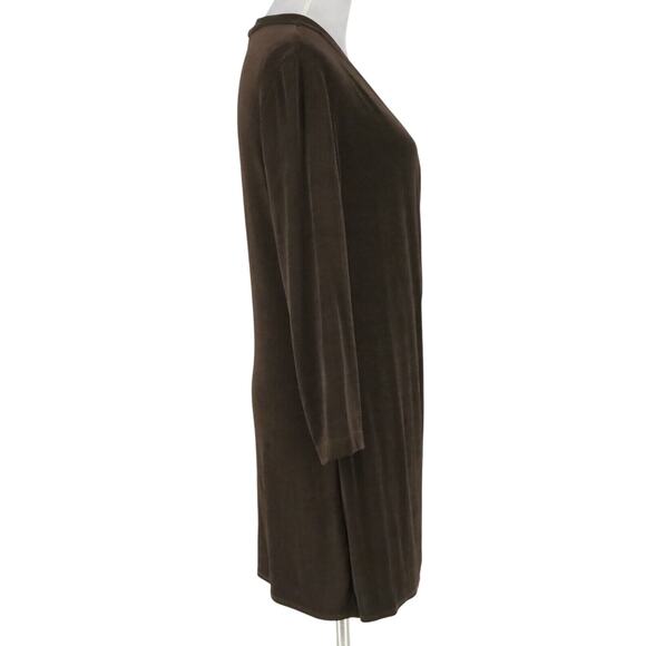 Chicos Travelers Top 1 Womens Medium 8 Brown Stretch Knit Blouse Faux Wrap Long - Picture 5 of 12